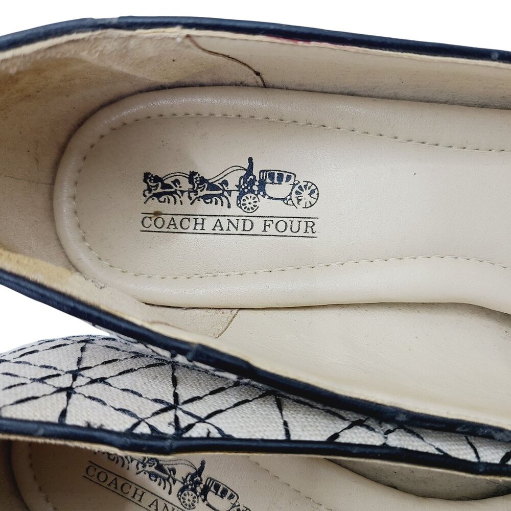 Coach And Four Beige & Black Geometric Peep-Toe Heels Size 8 Canvas 3" Stiletto - Picture 12 of 15